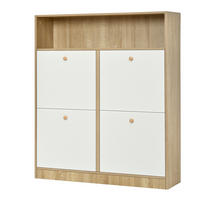 SCHUHKIPPER DE-37916 mit 4 Klappen und offenen Ablagen Weiß/Holzfarbe - Naturfarben/Weiß, Holzwerkstoff (90/104.5/24cm) - ComfortXL