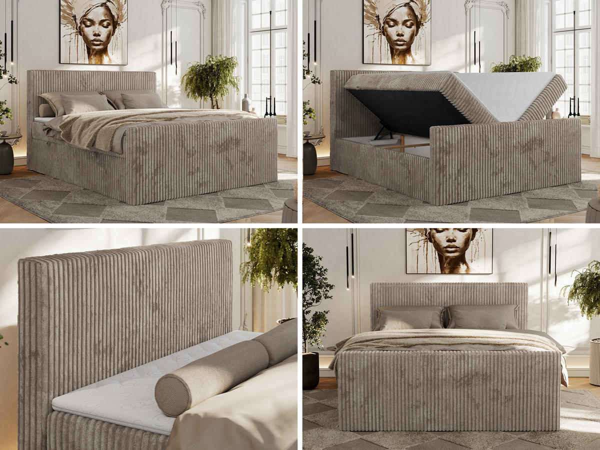 BOXBETT TILIANO DUO 160/200 - Hellbraun Cord - H3 - Hellbraun, Textil (160/200cm) - MKS
