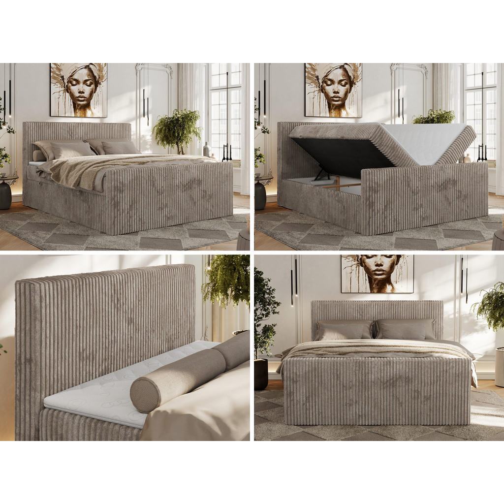 Thumbnail - MKS Boxbett, Hellbraun, Textil, 2-Sitzer, H3, 7-Zonen, Rechteckig, 140x200 cm, Oeko-Tex®, Schlafzimmer, Betten, Boxsprin...