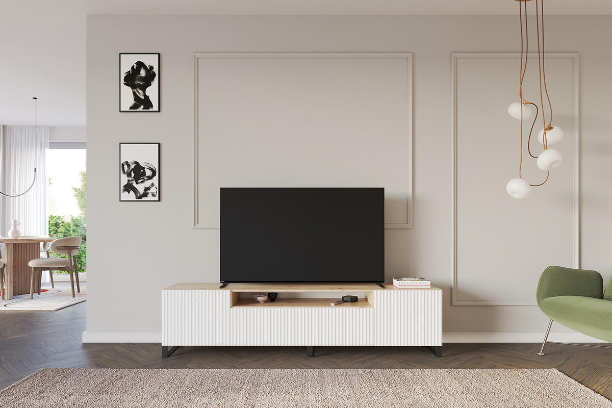 LOWBOARD NOA-2-S 200x53x41 cm - Artisan / Weiß - Schwarz/Weiß, Holzwerkstoff (200/53/41cm) - ALTDECOR