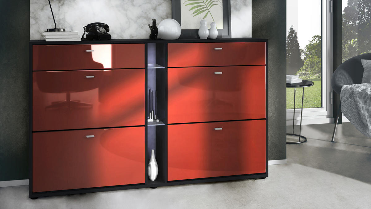 SCHUHSCHRANK Today Fronten in Bordeaux Hochglanz - Bordeaux, Holzwerkstoff (155.5/95/28cm) - Vladon