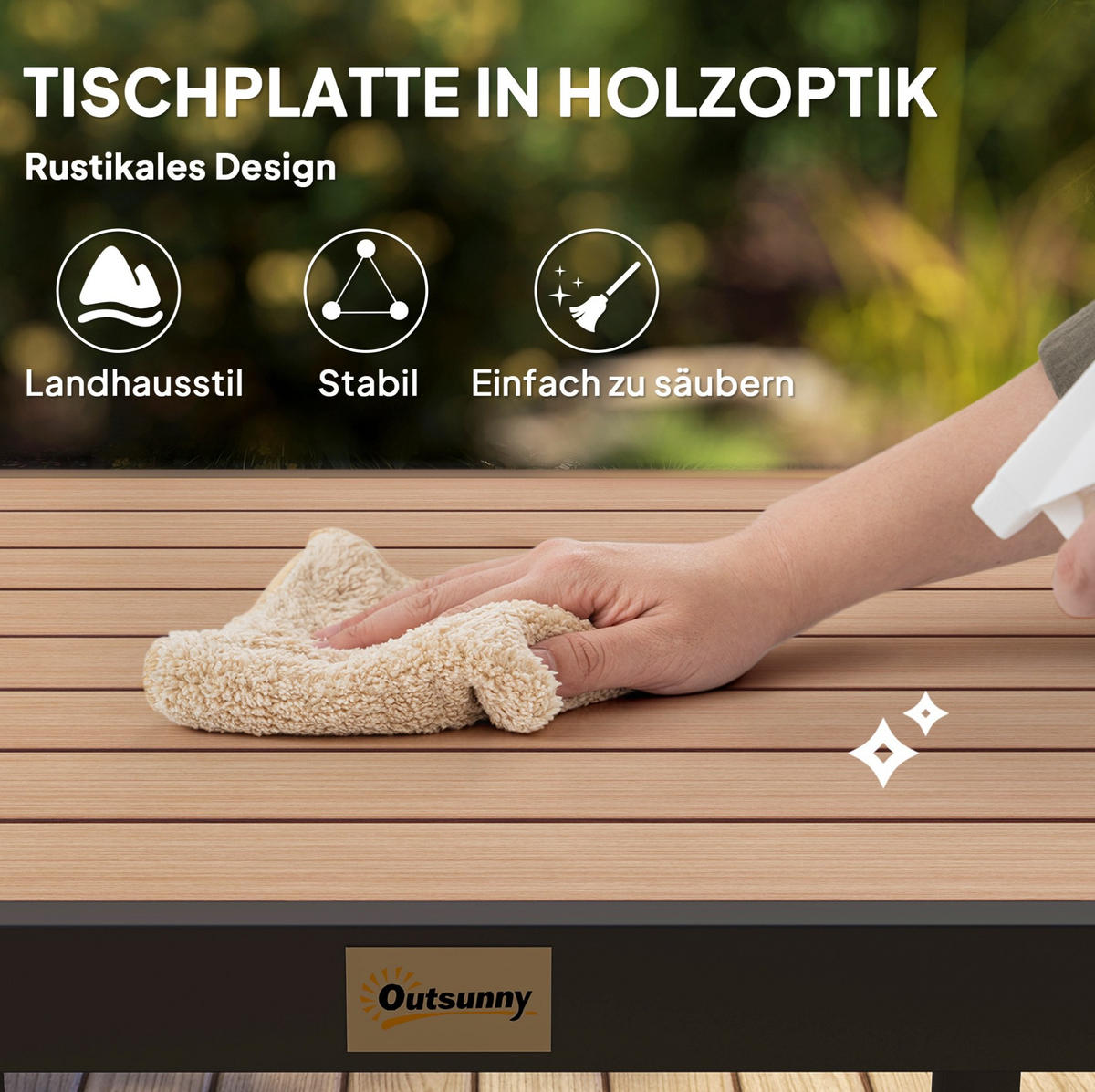 GARTENTISCH 78/78/74 cm Natur Holzwerkstoffoptik aus Aluminium mit wetterfester Tischplatte - Naturfarben, Metall (78/78/74cm) - OKWISH