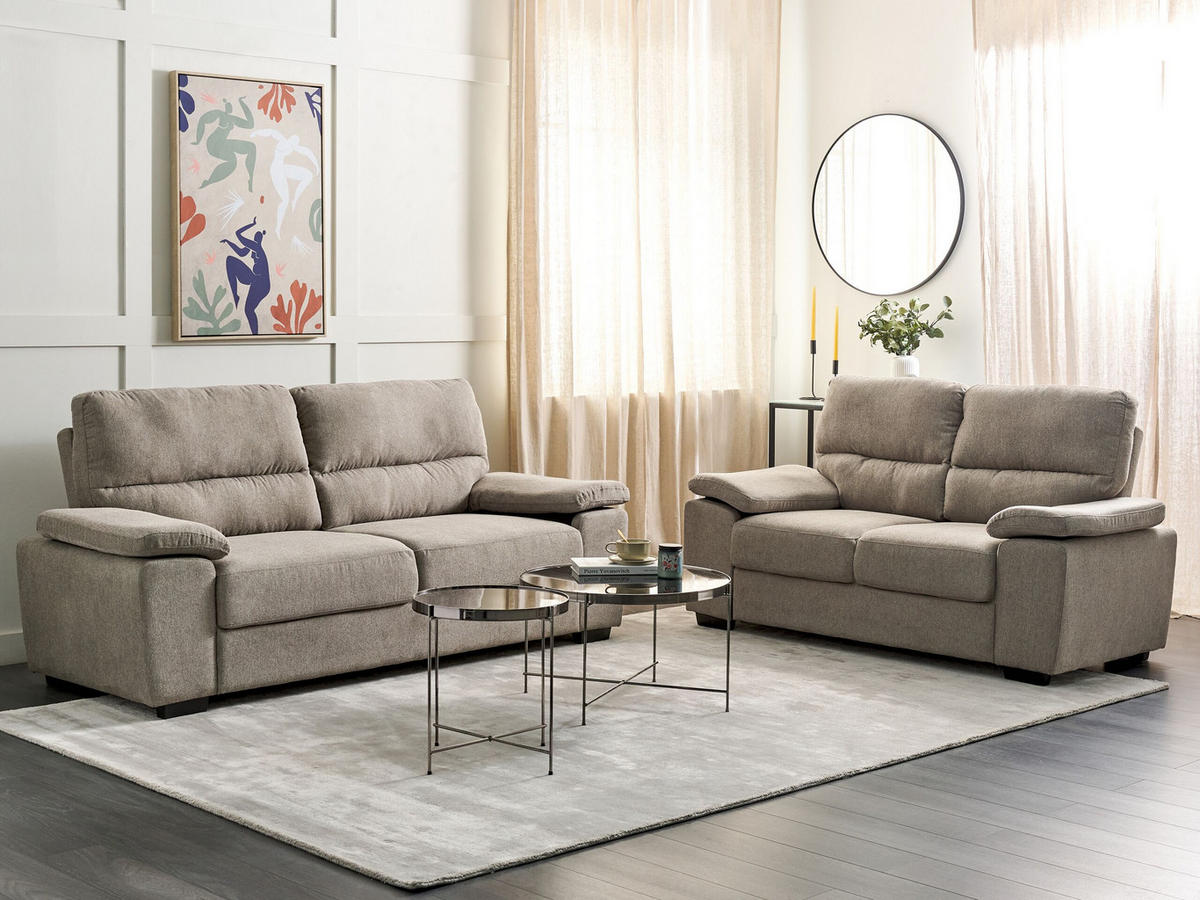 SOFA-SET 5-sitzer hellbraun Vogar - Schwarz/Braun, Textil (74/74/156cm) - Beliani