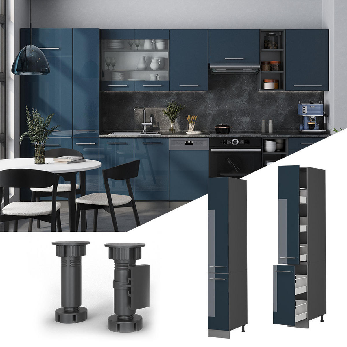 SPODNÍ SKŘÍŇKA KUCHYŇSKÉ LINKY Fame-Line Tmavě modrá s vysokým leskem - antracitová/tmavě modrá, kompozitní dřevo (30/206.8/58cm) - Vicco