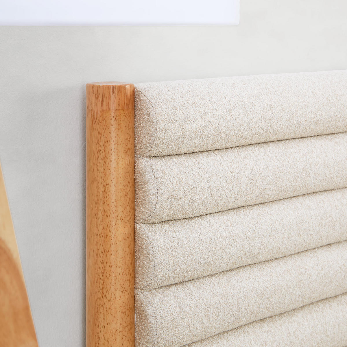 HOLZBETT Bouclé 140/200 Kopfteil - Beige, Holz/Textil - Homestyle4u