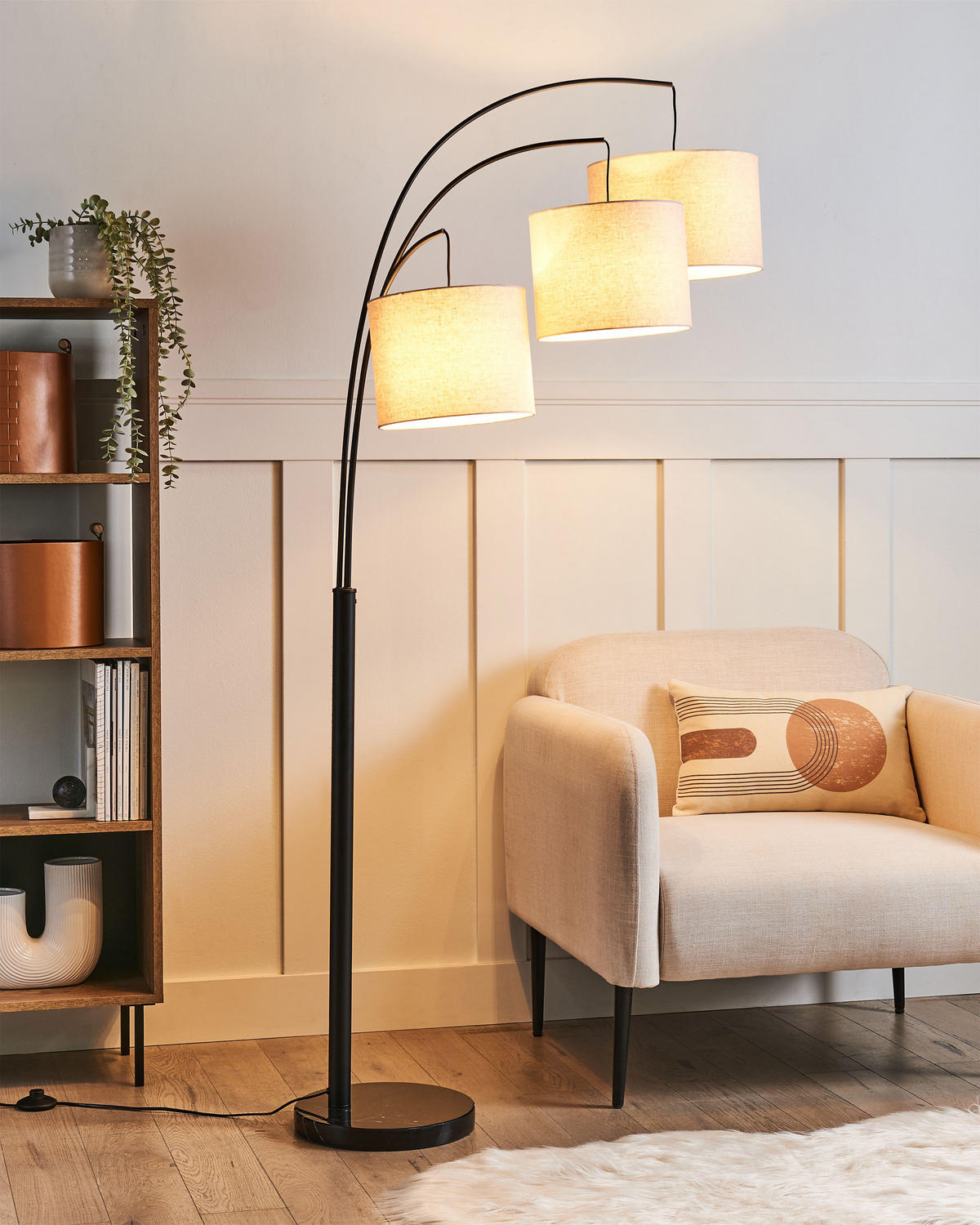 STEHLAMPE Beige/Schwarz Caroni - Beige/Schwarz, Metall (70/70/178cm) - Beliani
