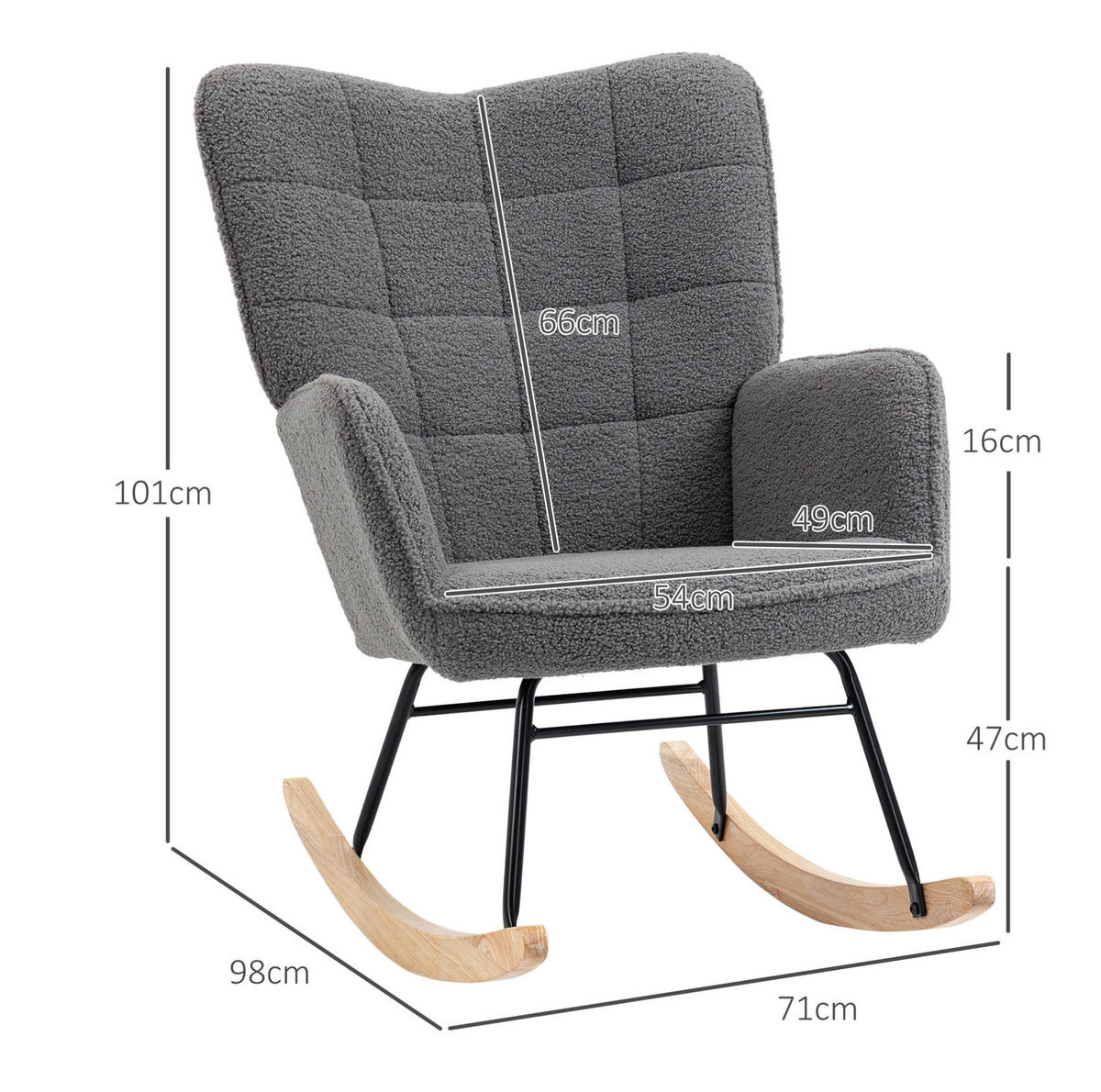 HOUPACÍ židle, 98/71/101 cm tmavě šedé, polyesterové s dřevěnou základnou - tmavě šedá, textil (98/101/71cm) - BEAOK