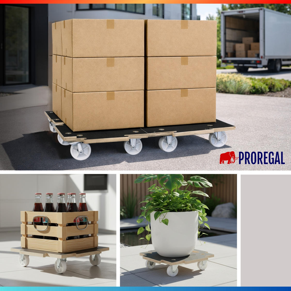 TRANSPORTROLLER 2er-Set Hercules modular 39x39 cm Traglast 200kg Siebdruck Holzplatte Schwarz - Schwarz, Metall (39/39/10cm) - PROREGAL