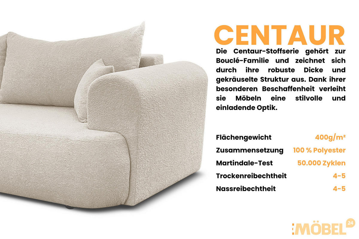 SCHLAFSOFA BRAVO 247/90 in Bouclé Creme - Creme, Holz/Holzwerkstoff (247/69/90cm) - Deine Möbel 24