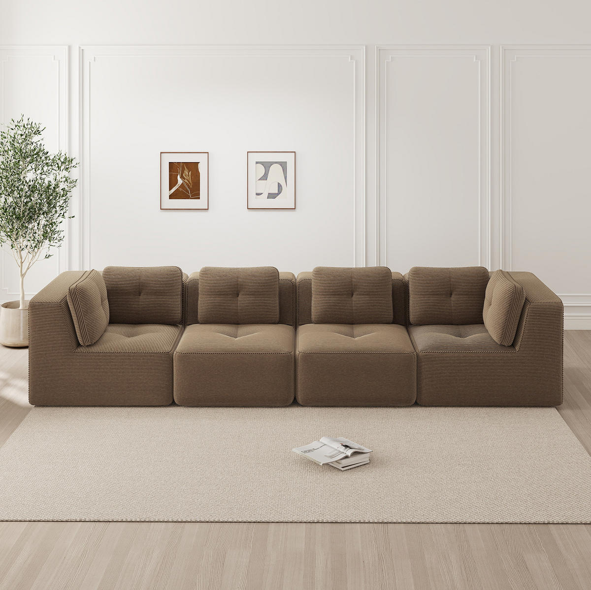 ECKSOFA 386/104/69 cm braun aus Cord mit modularem Design, ohne Aufbau und rutschfestem Stand - Braun, Textil (104/386cm) - OKWISH