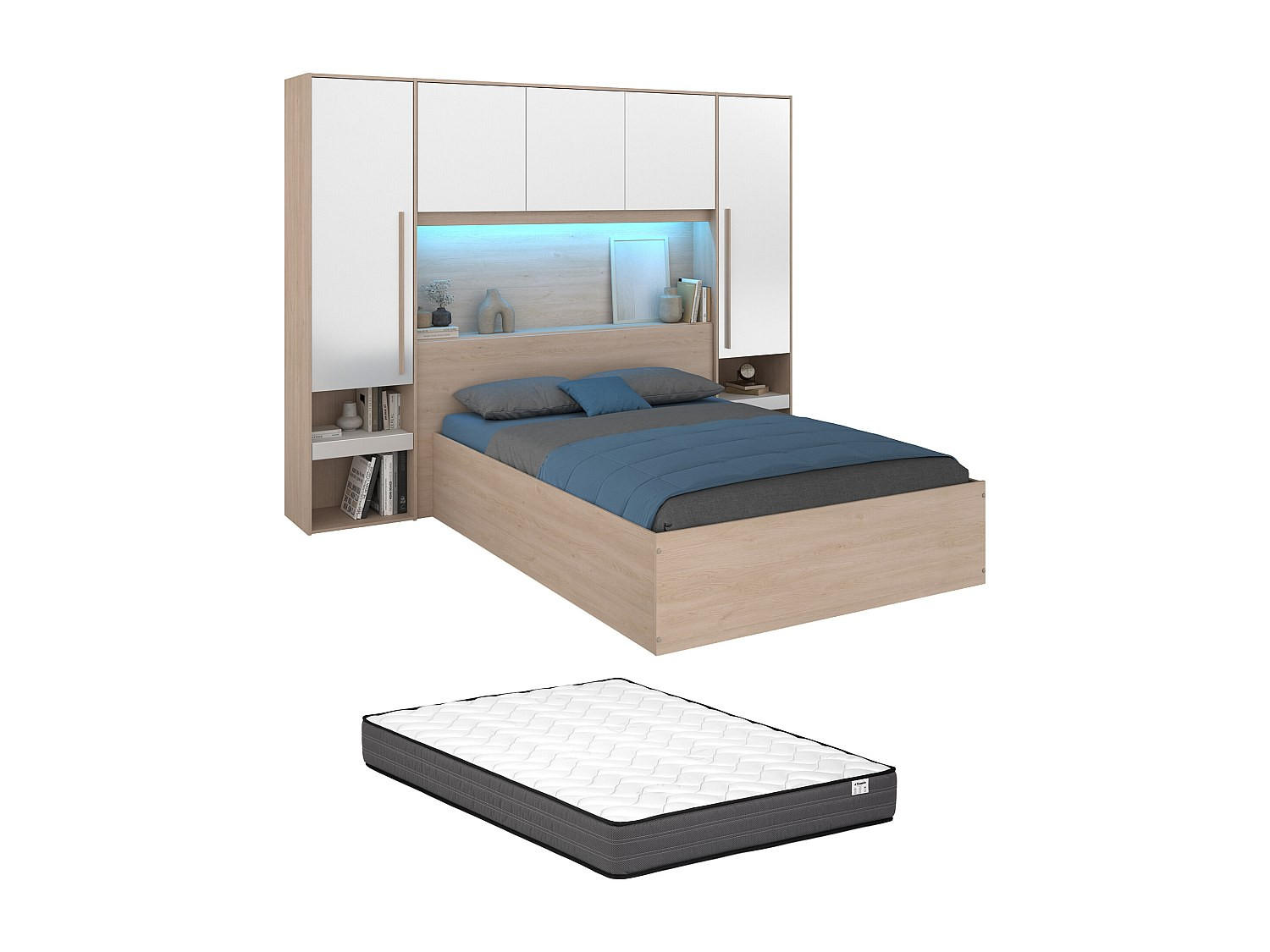 BETT mit Bettkasten - 2 Personen - Holz, Platte - Naturfarben Hell, Weiß - Naturfarben/Weiß, Holz (140/190cm) - Vente-Unique