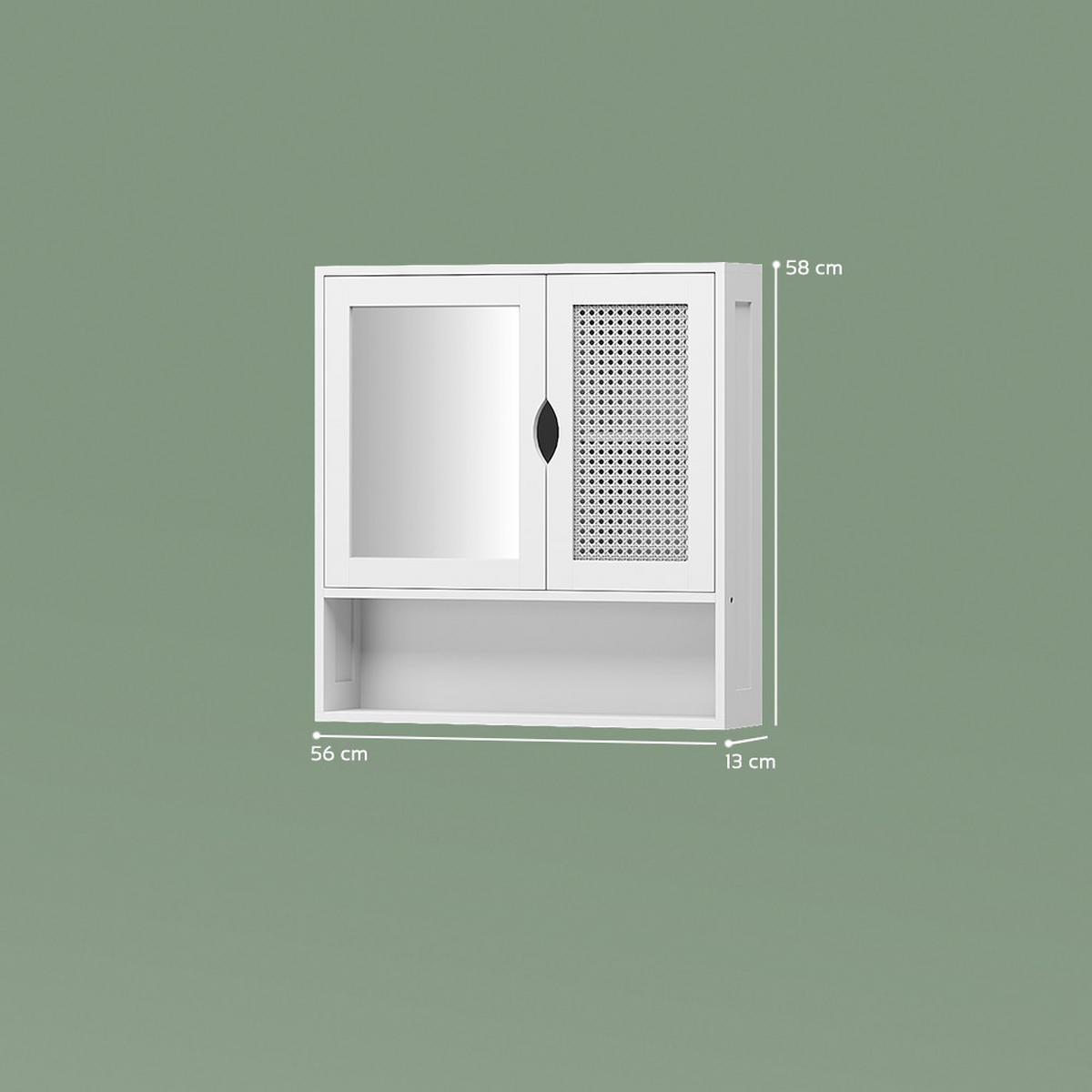 KOPALNIŠKA OMARICA Z OGLEDALOM Mincio, Bela, 56 x 58 cm z 2 vrati - bela, leseni material (56/58/13cm) - Livinity®