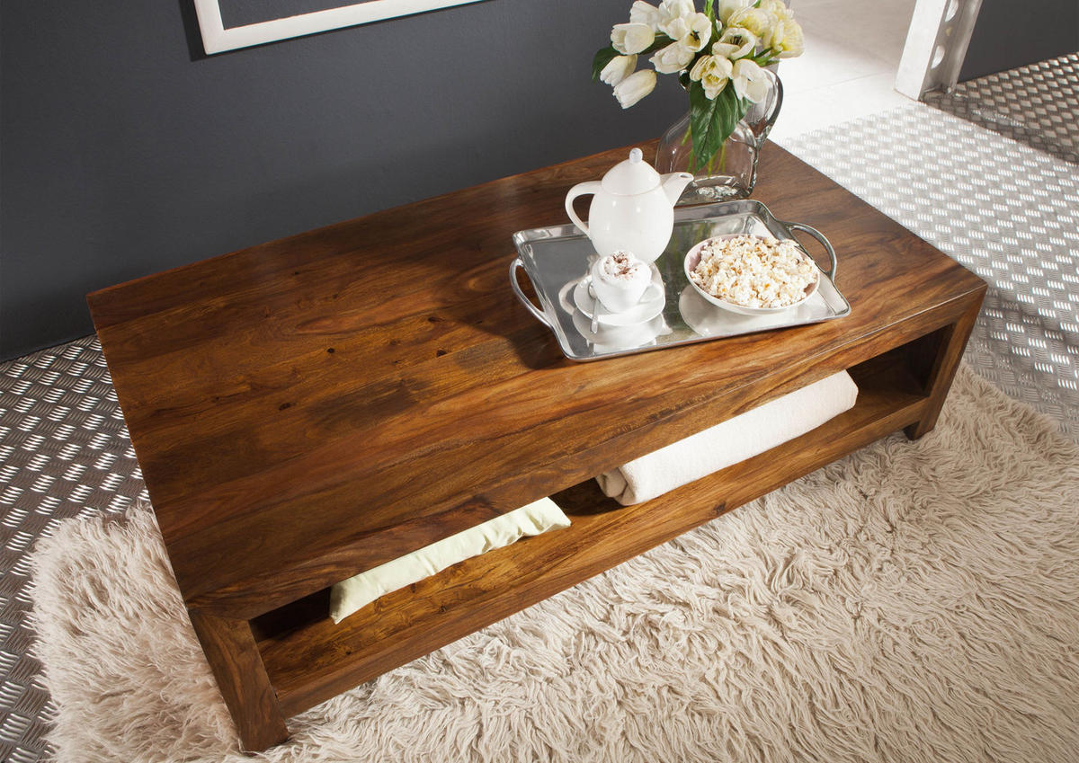 COUCHTISCH Sheesham 135x70x36 walnuss lackiert DUKE #120 - Dunkelbraun, Holz (135/70/36cm) - Massivmoebel24