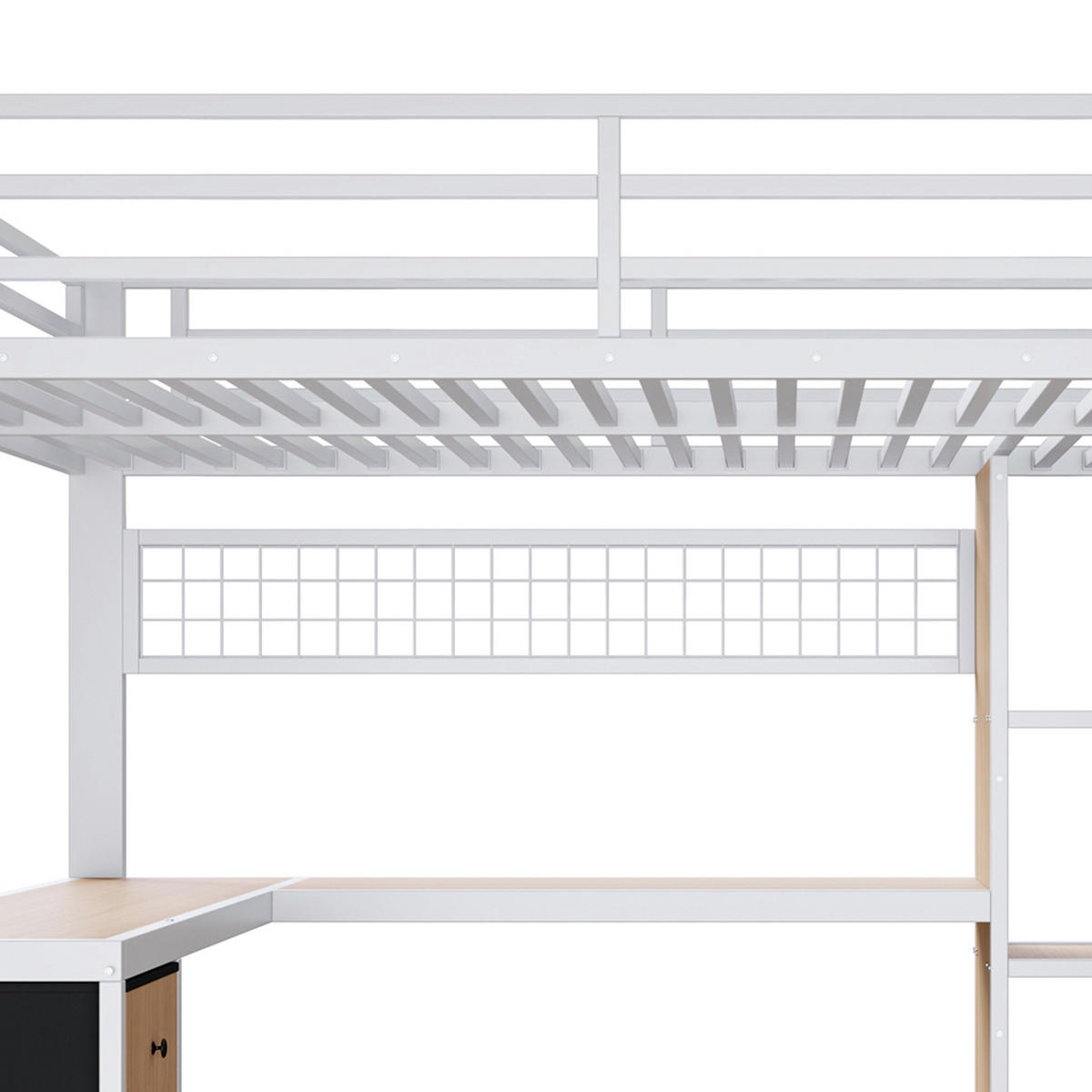 HOCHBETT 140/200 cm DE-04985, mit LED, Schreibtisch und 4 Schubladen in Weiß - Weiß, Metall (140/200cm) - ComfortXL