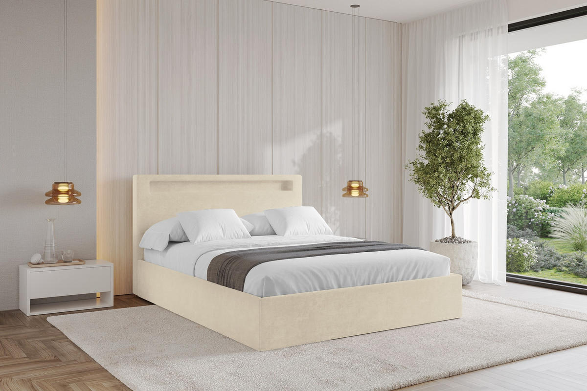 POLSTERBETT mit Bettkasten und Lattenrost, Boxbett ohne Matratze - GOLA 180x200 Beige - Beige, Holzwerkstoff/Textil (180/200cm) - ALTDECOR