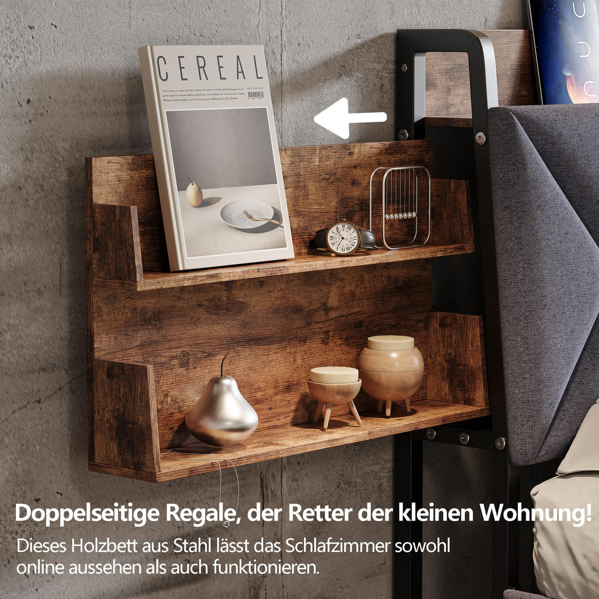 POLSTERBETT 140x200cm Grau Mit 4 Schubladen, USB & Type-C Anschlüsse - Grau, Holz (140/200cm)