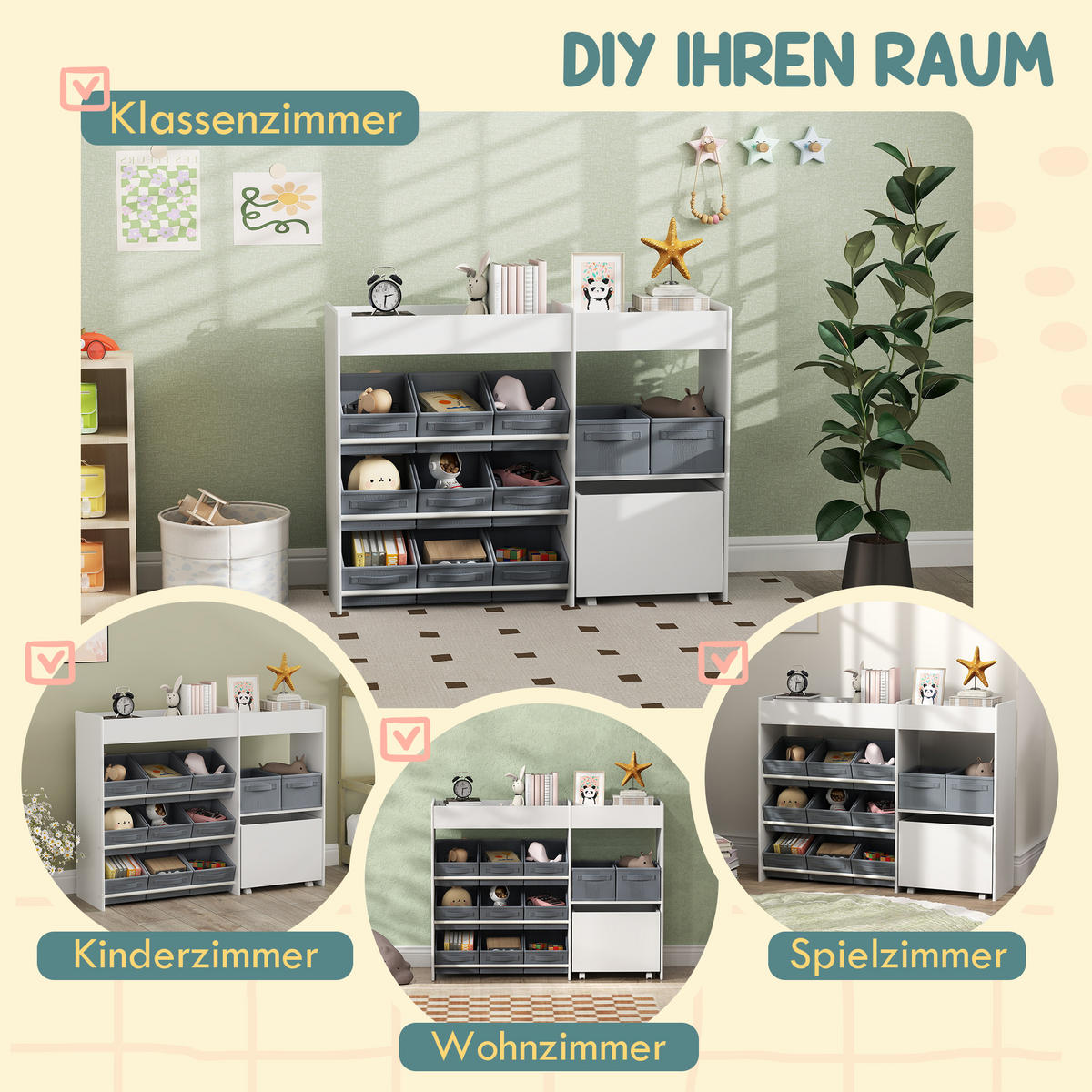 KINDERREGAL - Weiß, Holzwerkstoff/Textil (30/80/105cm) - AIYAPLAY