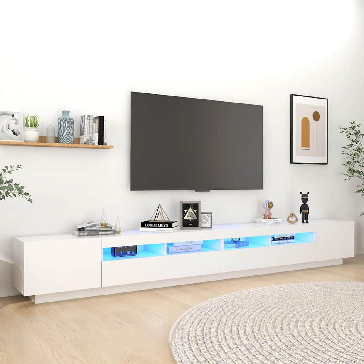 TV-SCHRANK Mit Led-Leuchten Weiss 300/35/40 Cm - Weiß, Holzwerkstoff (300/40/35cm) - vidaXL
