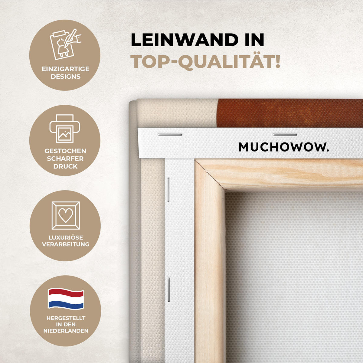 LEINWANDBILD Formen - Rund - Blätter - Beige 40x60 cm - Rostfarben, Textil (40/60cm) - MuchoWow