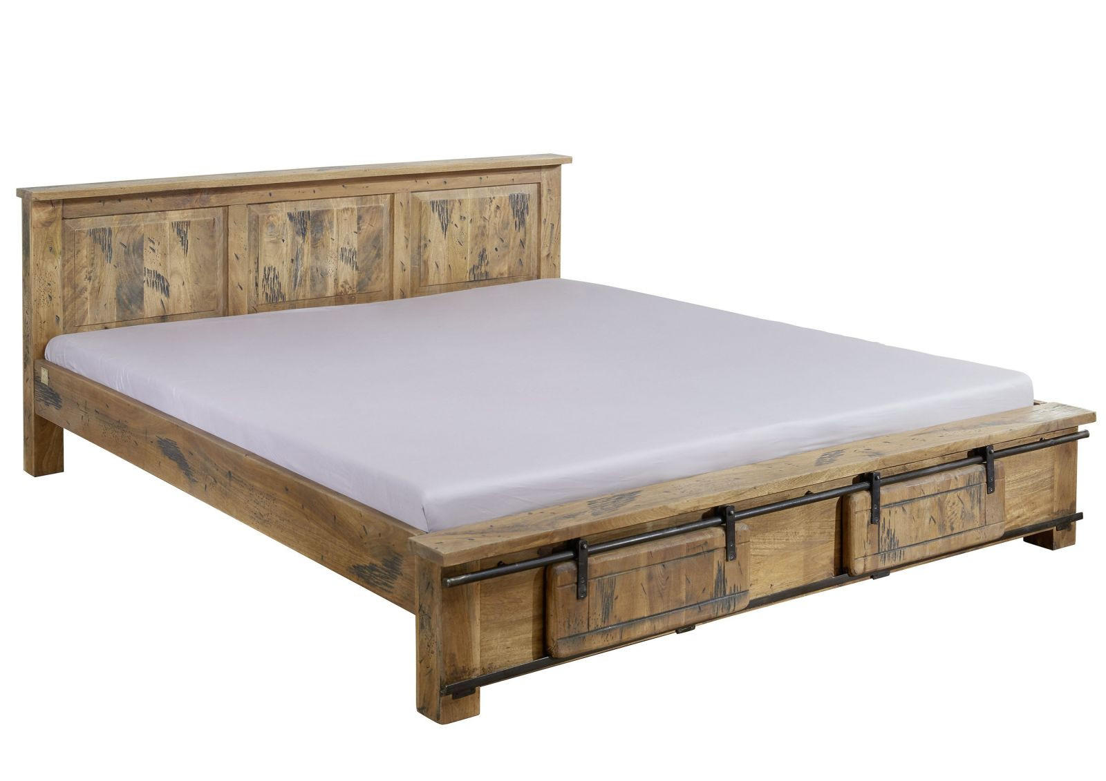 BETT Massivholz Mango 180 x 200 x 85 natur RAILWAY #142 - Naturfarben, Holz (180/200cm) - Massivmoebel24