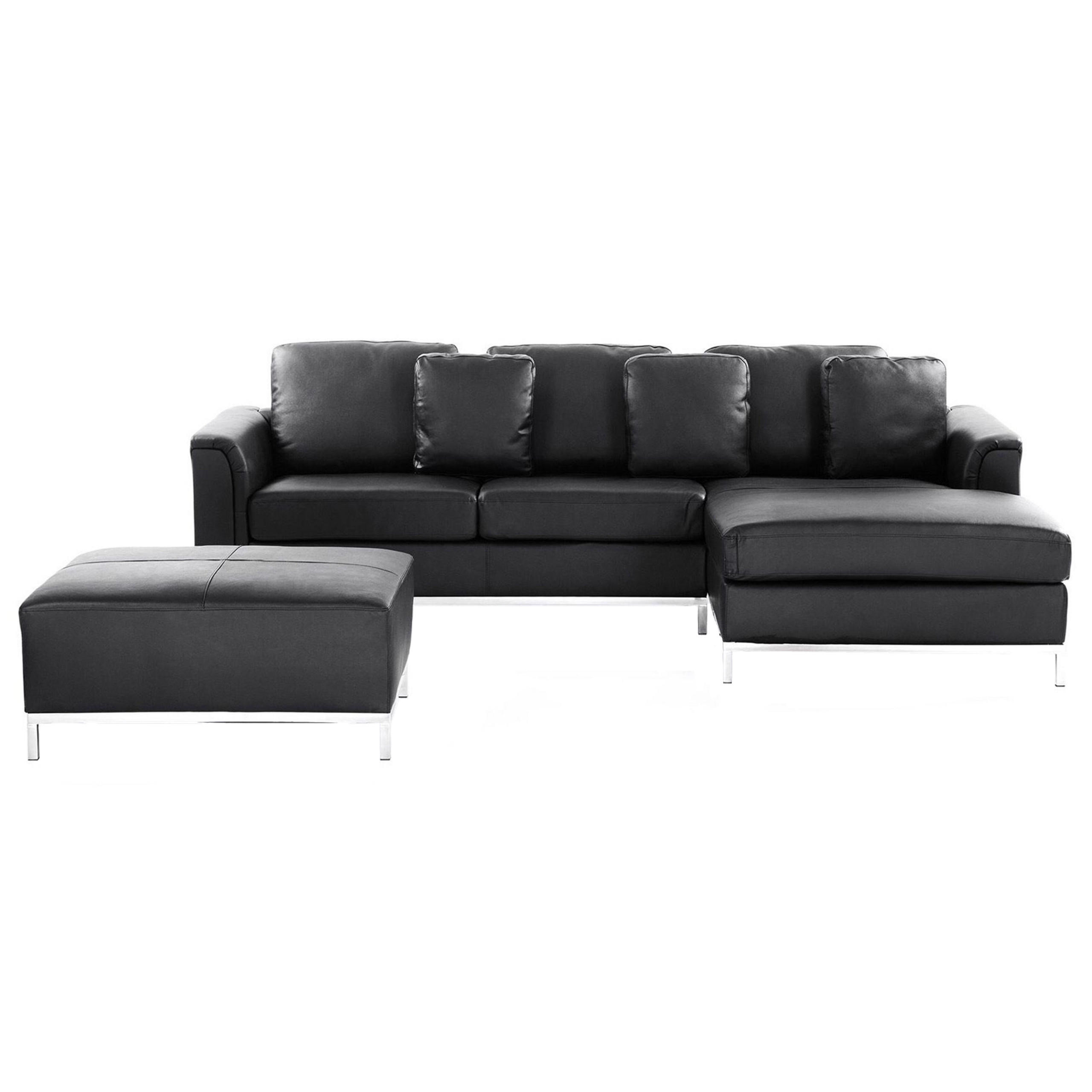 ECKSOFA rechtsseitig mit Ottomane Leder Schwarz Oslo - Schwarz, Leder/Fell (270/151cm) - Beliani