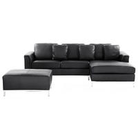 ECKSOFA rechtsseitig mit Ottomane Leder Schwarz Oslo - Schwarz, Leder/Fell (270/151cm) - Beliani