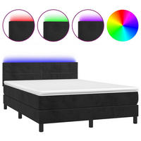 BOXSPRINGBETT MIT MATRATZE & LED SCHWARZ 140X200 CM SAMT - Schwarz, Holz/Textil - vidaXL