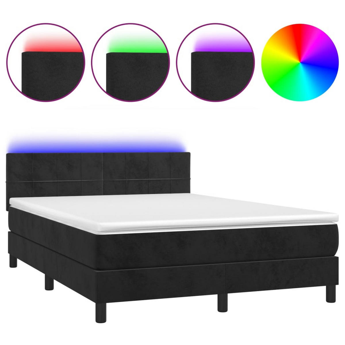 BOXSPRINGBETT MIT MATRATZE & LED SCHWARZ 140X200 CM SAMT - Schwarz, Holz/Textil - vidaXL