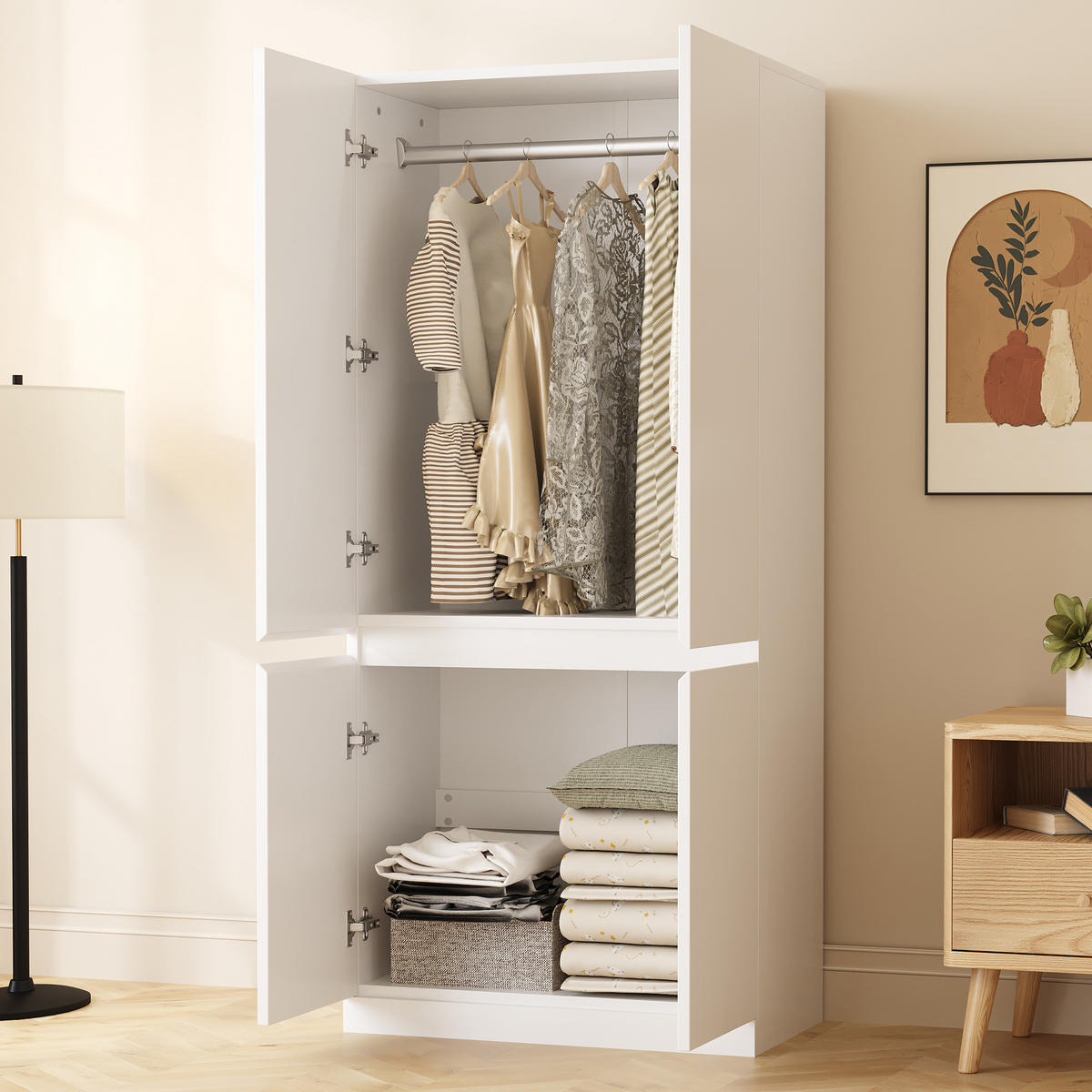 KLEIDERSCHRANK 70x40x170cm 2 Türen Stauraum Weiß - Weiß, Holz (70/170/40cm) - FLIEKS