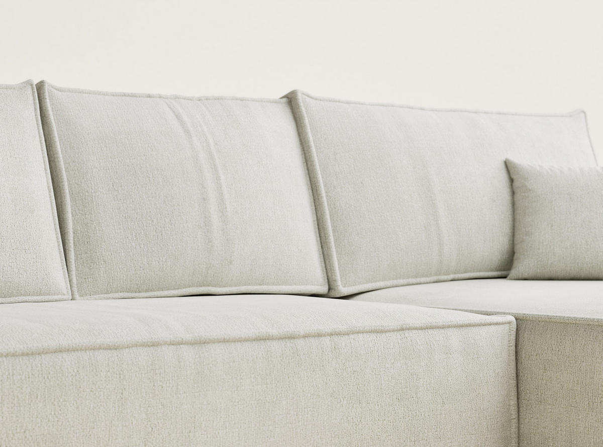 ECKSOFA Maze Creme Chenille-Stoff - Rechts Seite - Creme/Schwarz, Holz/Holzwerkstoff (294/185cm) - Maison de Reve