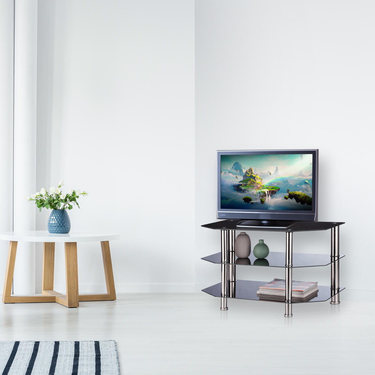 FERNSEHTISCH - Schwarz, Glas/Metall (80/49/45cm) - Relaxdays