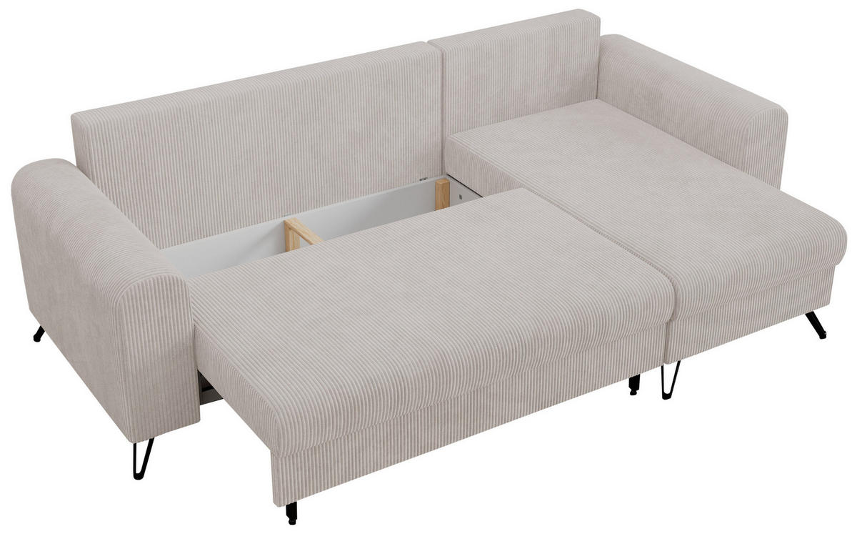 ECKSOFA Hugo Cord Weiß - Schwarz/Weiß, Textil/Metall (242/140cm) - MKS
