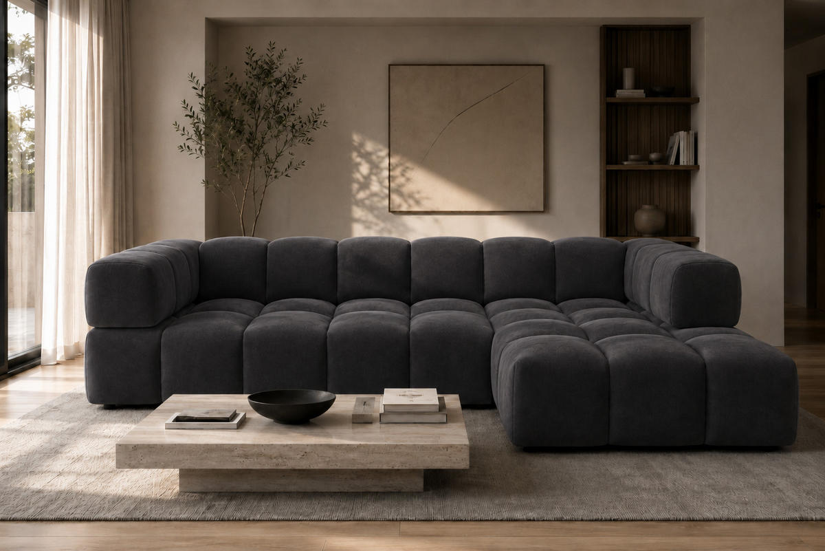 ECKSOFA L-Form, Veloursstoff Bluvel, Schwarz, Rechts, Averro XL - Schwarz, Holz (320/150cm) - Kaiser Möbel