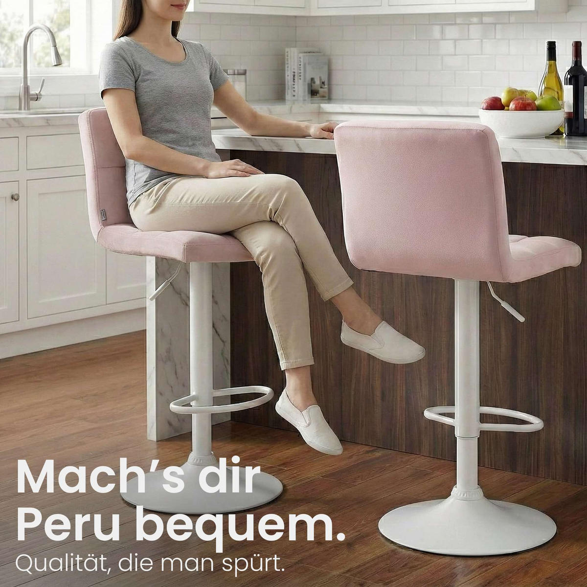 BARHOCKER Samt Rosa - Weiß/Rosa, Textil/Metall (46/94/47cm) - CLP