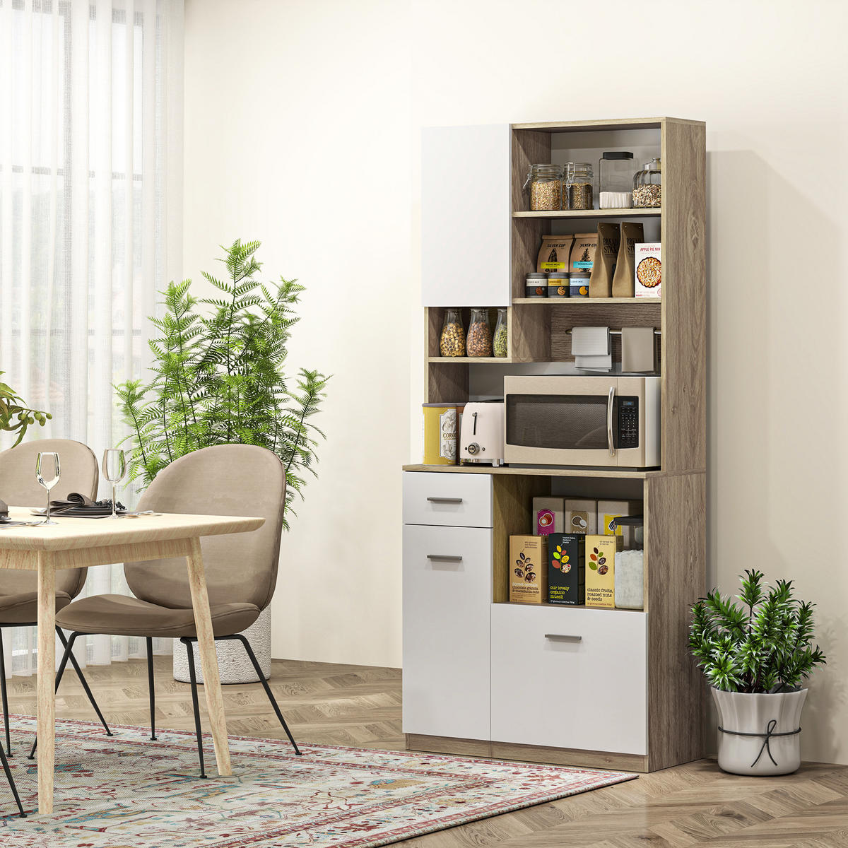 HIGHBOARD DE-11130 Verstellbare Böden Weiß/Holz - Weiß, Holzwerkstoff (35/180/80cm) - ComfortXL
