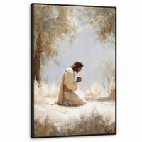 LEINWAND Bilder mit Rahmen - Jesus - Kniend - Waldlandschaft - Betend - 80x120 - Beige, Textil (80/120cm) - MuchoWow