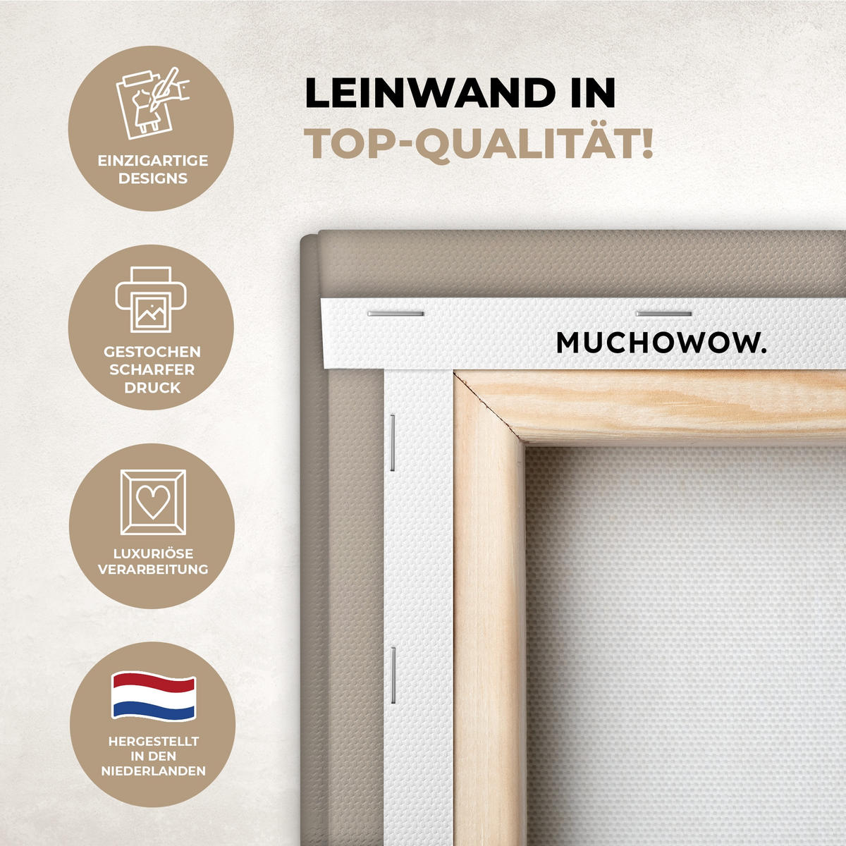 LEINWANDBILD Japandi - Beige - Modern Wanddeko 90x60 cm - Ecru, Textil (90/60cm) - MuchoWow