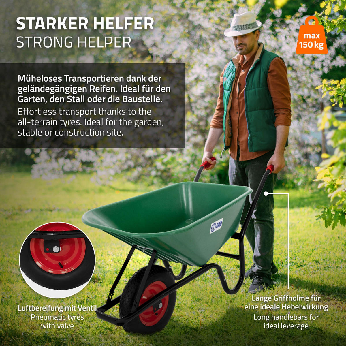 SCHUBKARRE - Grün, Kunststoff (60/65/143cm) - ECD-Germany