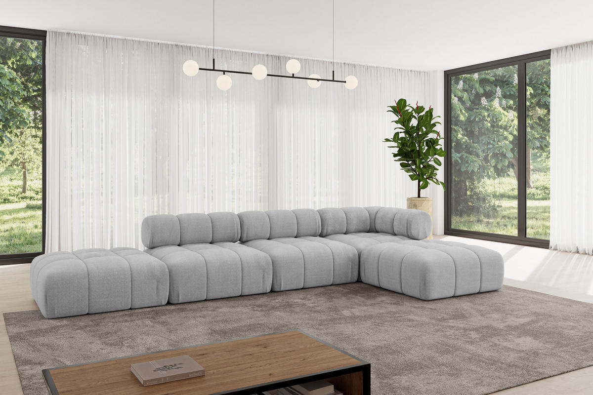 ECKSOFA modulares Sofa Kerru-L2 - 380x190x70 cm Hellgrau Velours - Hellgrau, Holzwerkstoff/Textil (380/190cm) - ALTDECOR