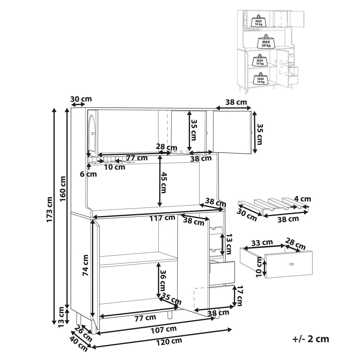 SKŘÍŇKA BUFET 120 cm Světle hnědá Campbellton - světle hnědá, kompozitní dřevo (120/173/40cm) - Beliani
