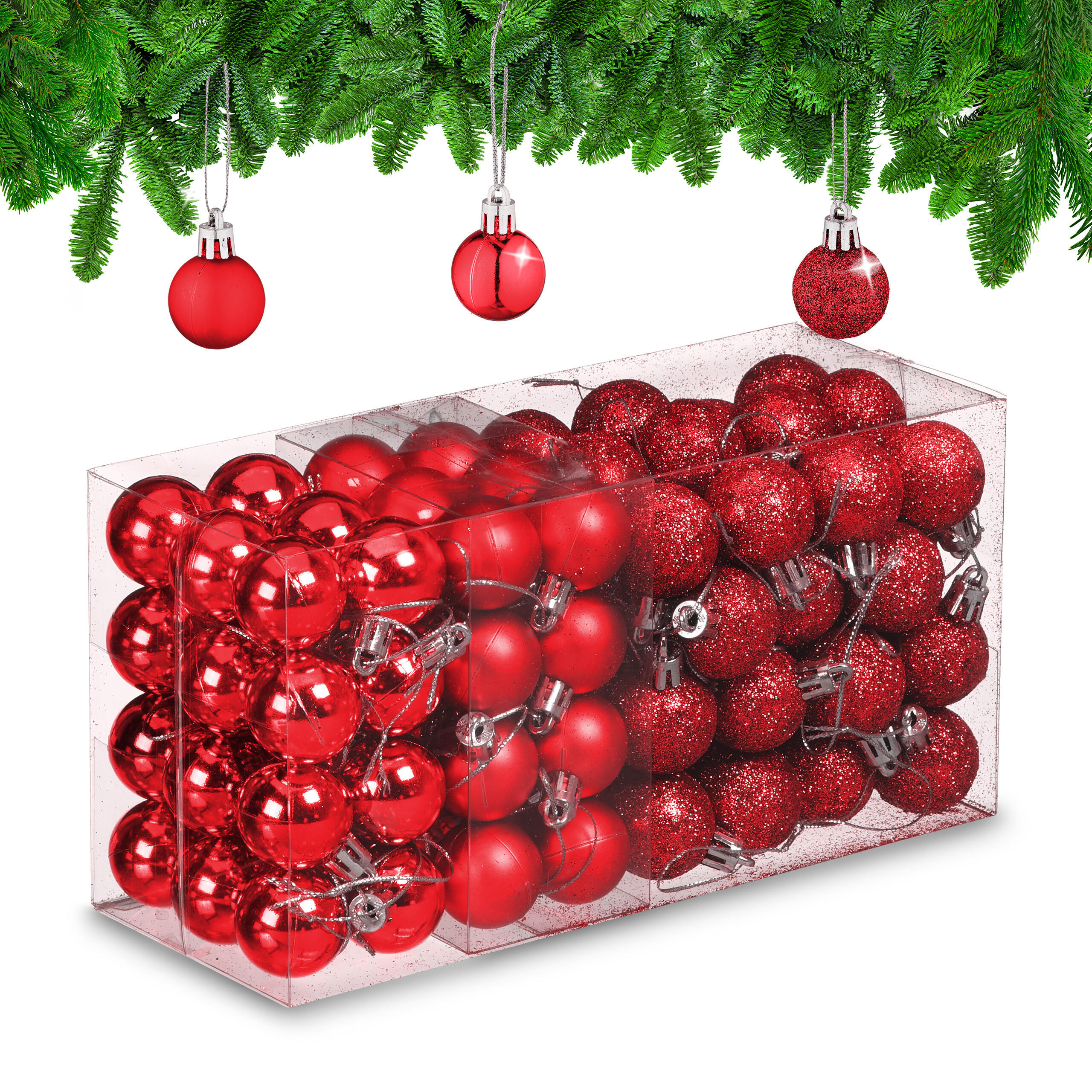96-TLG.WEIHNACHTSKUGELN-SET - Rot, Kunststoff (3/4/3cm) - Relaxdays