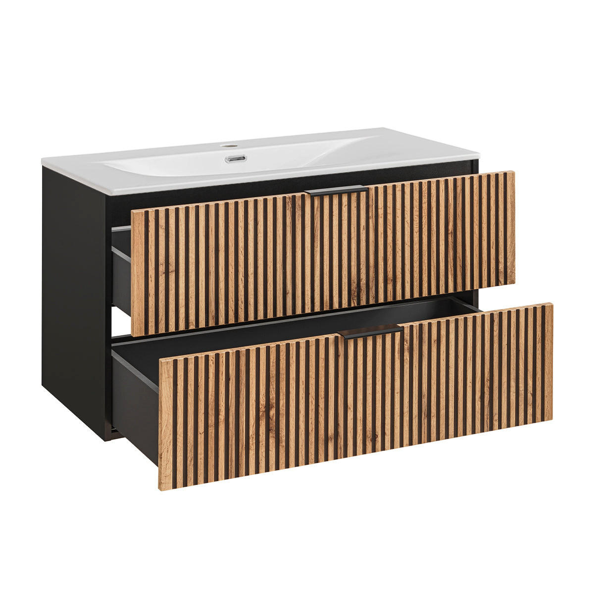 BADMÖBEL 100.2cm Gaia 2er-Set Holz in Eichenoptik und Schwarz - Schwarz, Holzwerkstoff (100.2/57/46cm) - Petits-meubles