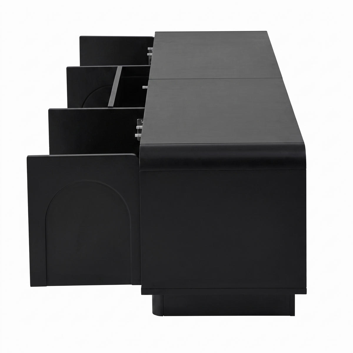 TV-LOWBOARD 180 cm aus MDF, Türen, Schubladen, Stauraum, abgerundet, Kabelmanagement, Schwarz - Schwarz, Holzwerkstoff (180/46/40cm)