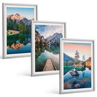 BILDER SET 3er Set - 40x60 cm Silberner Rahmen - Spiegelung des Waldes in Bergseen - Silberfarben, Kunststoff (40/60cm) - TULUP