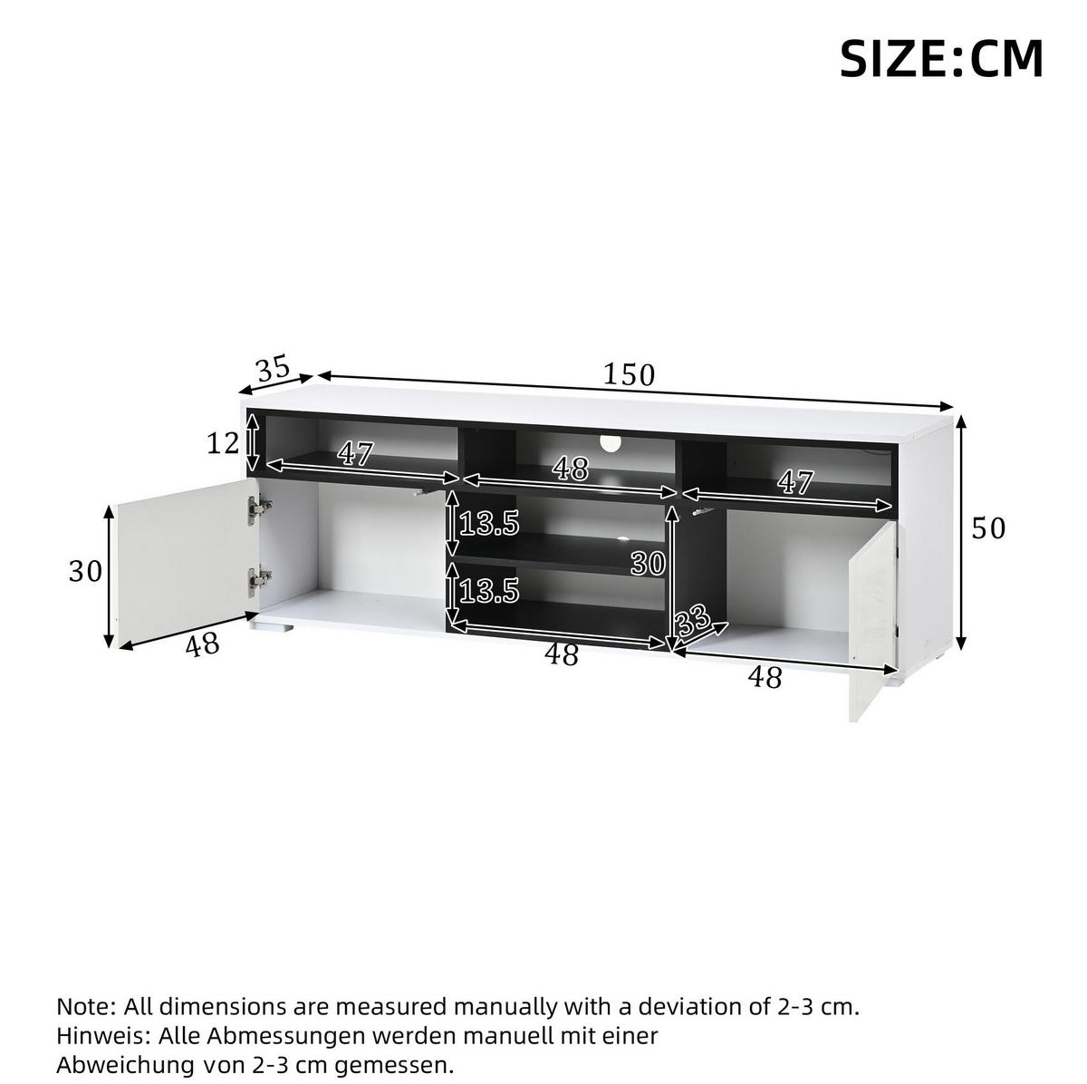 TV-LOWBOARD 150/35/50 cm weiß aus Spanplatte mit LED und Stauraum - Weiß, Holzwerkstoff (150/50/35cm) - OKWISH