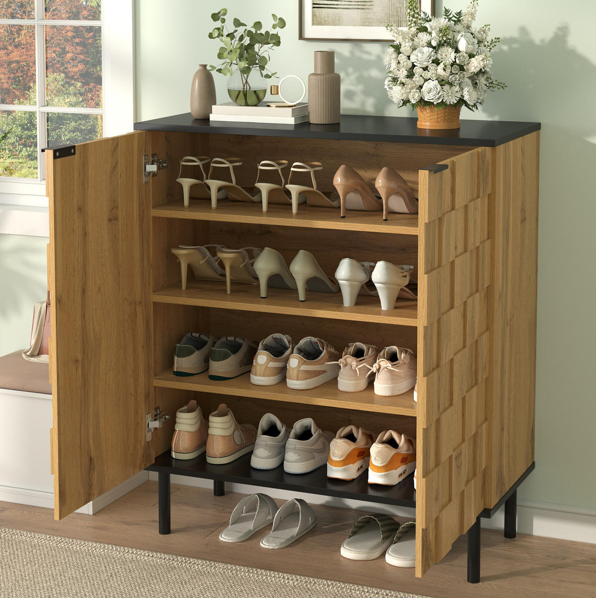SCHUHSCHRANK 80/91,5/35 cm Natur aus Spanplatte mit höhenverstellbaren Fächern - Naturfarben, Holzwerkstoff (80/91/35cm) - OKMYHOME
