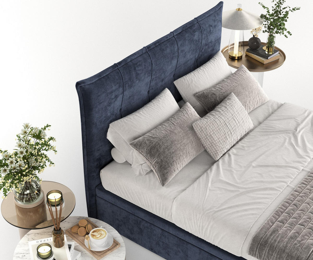 POLSTERBETT Liano mit Stauraum 200/200 cm Marineblau im Lotta Stoff - Schwarz/Dunkelblau, Holz/Holzwerkstoff (200/200cm) - AltaBeds