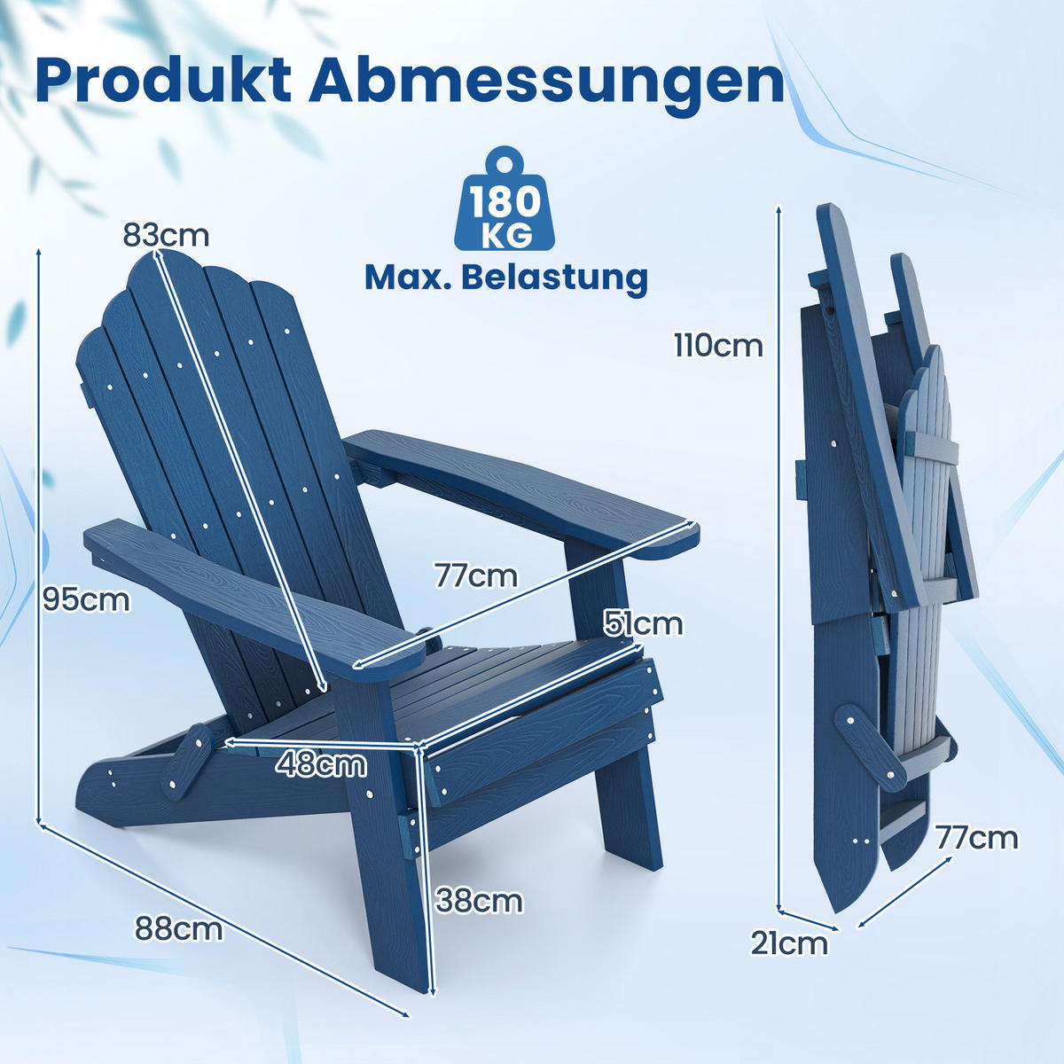 KLAPPSTUHL Marineblau - Dunkelblau, Metall (78/81/92cm) - COSTWAY