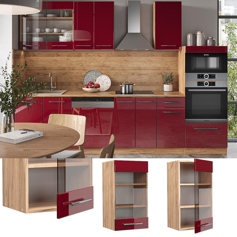 KÜCHENGLASSCHRANK Fame-Line Bordeaux Hochglanz 40 cm - Honigeiche/Bordeaux, Holzwerkstoff (40/72/34.1cm) - Vicco