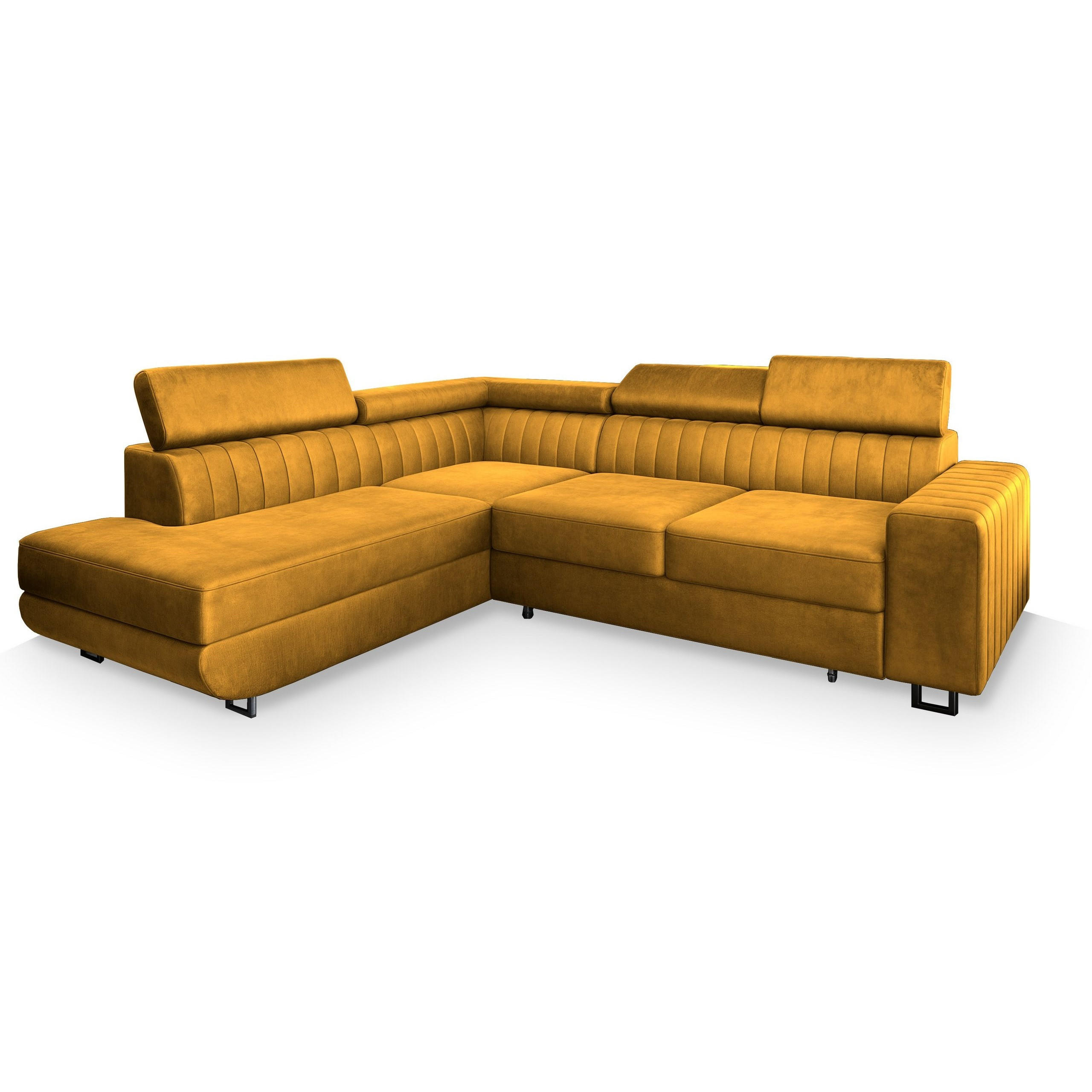 ECKSOFA NOLA L-S Gelb Velours-Stoff mit Schlaffunktion - Gelb, Holz (253/190cm) - MASSENO